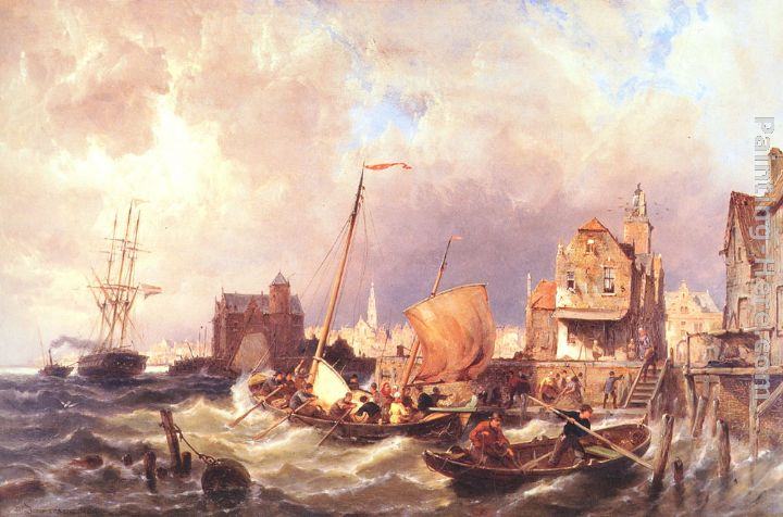 Pieter Christian Dommerson Shipping before a Dutch Harbour Town